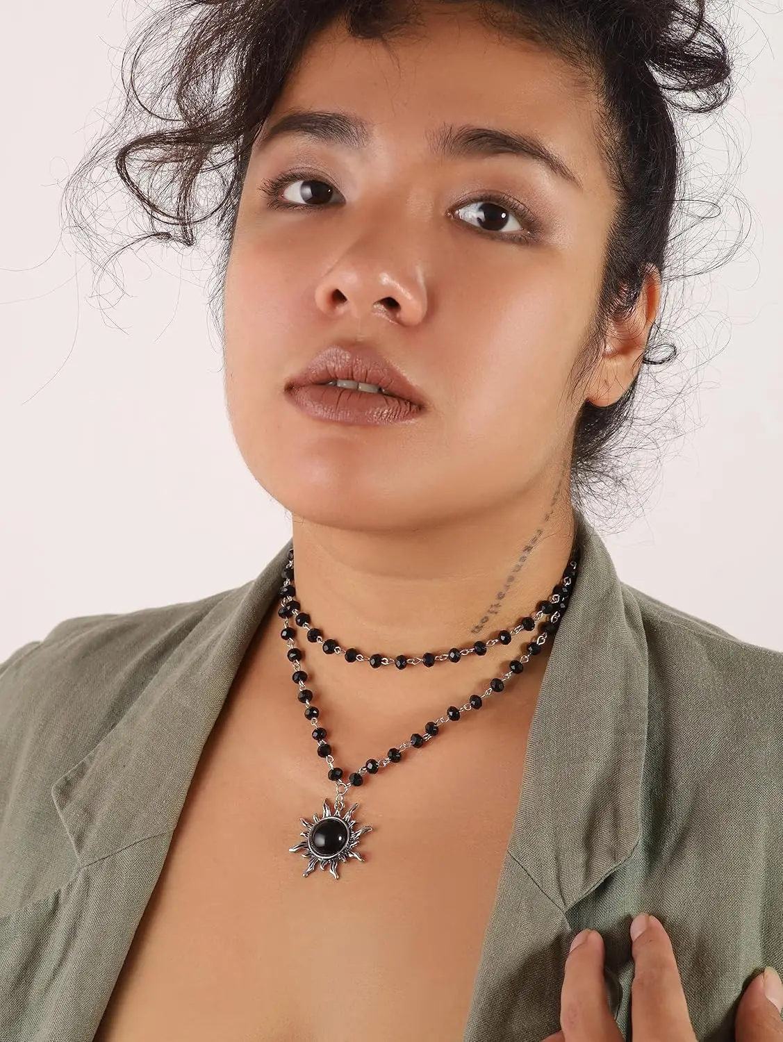 Collana Gotica A Strati Sole E Luna – Gioiello Con Cristallo – Argento/viola – Per Donne – Regalo Halloween - 2