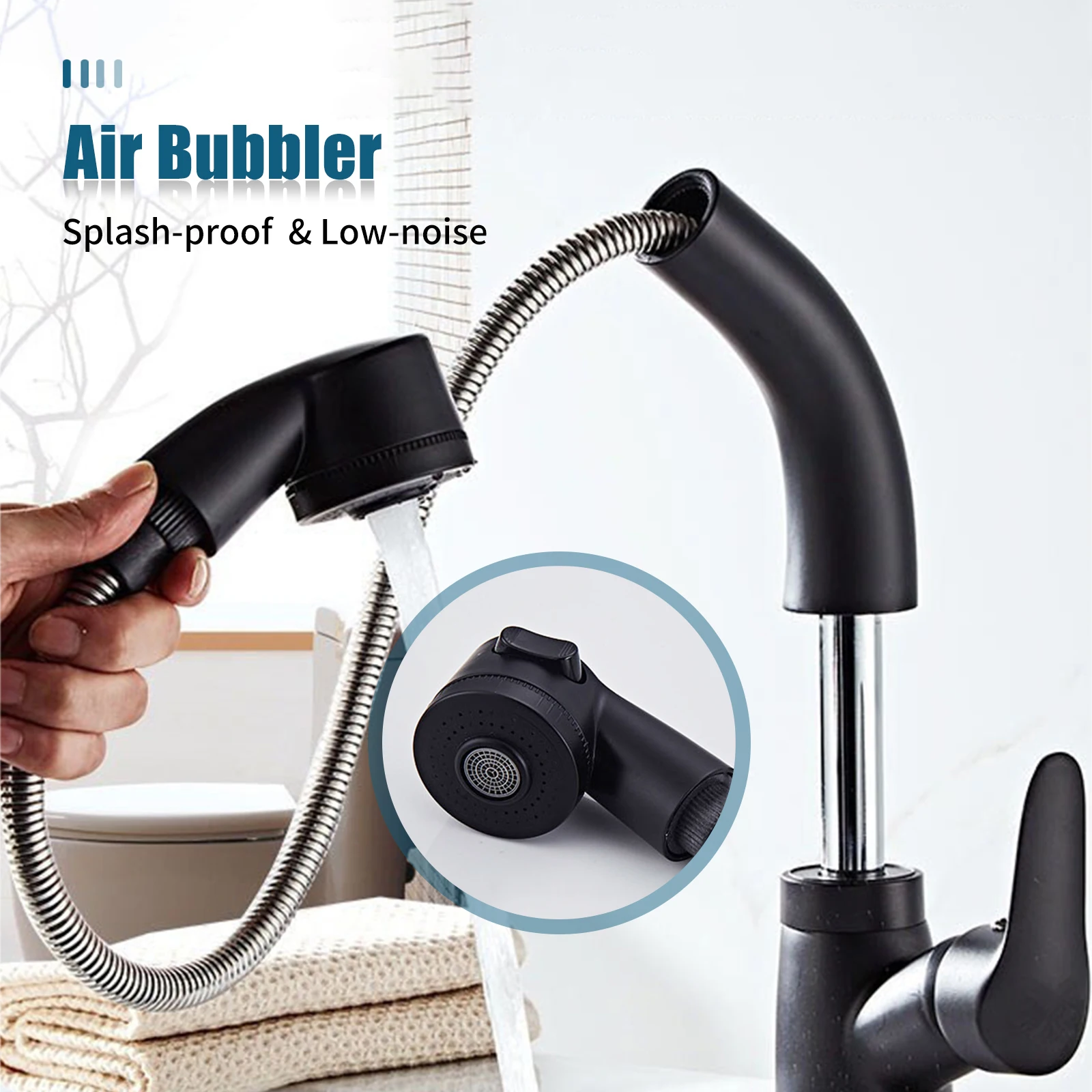 

Lift & Pull Out Kitchen Faucets with 2 Spray Modes Rotatable Bathroom Faucets Pull Down Sprayer Ceramic Valve Brass Water Tap