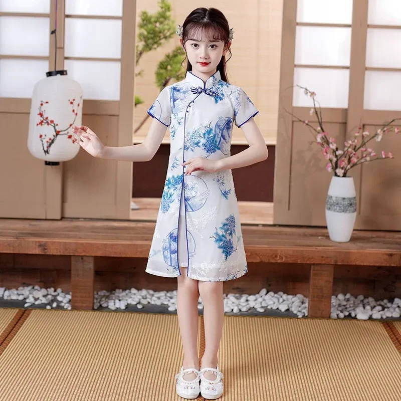 

Cute Girls Chinese Cheongsam Hanfu New Year Clothing Kids Tangsuit Children Party Outfits Qipao Wedding Dress Costume Gift