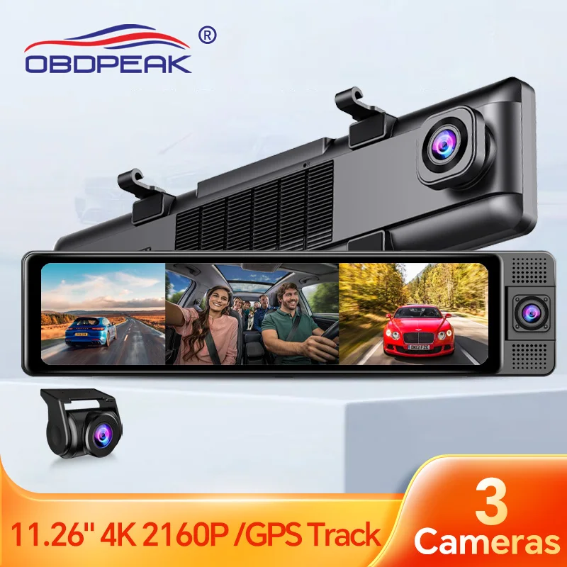 Видеорегистратор H330 на зеркало заднего вида, 3 канала, 4K + 1080P + 1080P, Wi-Fi, GPS