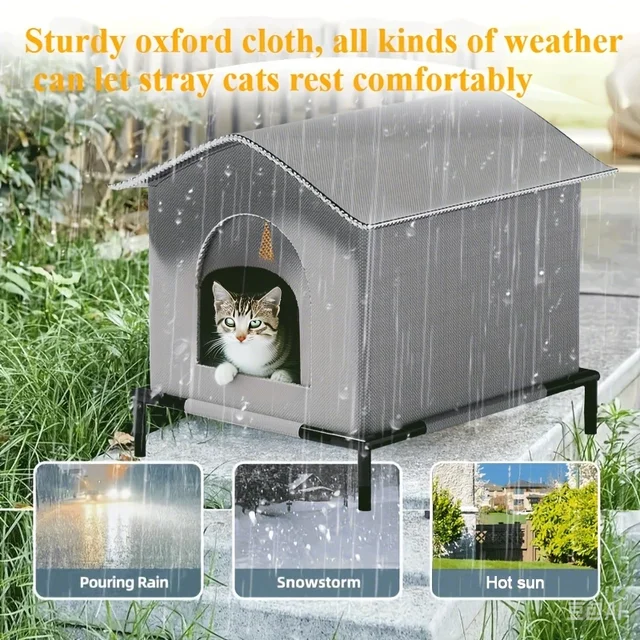 All Season Weatherproof Cat House Outdoor Indoor Warm Shelter for Stray Cats Dogs Waterproof Winter Pet Bed with Removable Mat 5