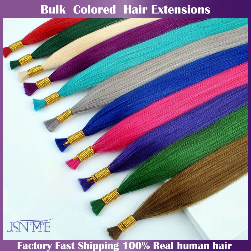 JSNME Bulk Color Human Hair Extensions Straight Color Hair Extension 10g/Set Blue Purple Pink 613 For Salon 20" Inch