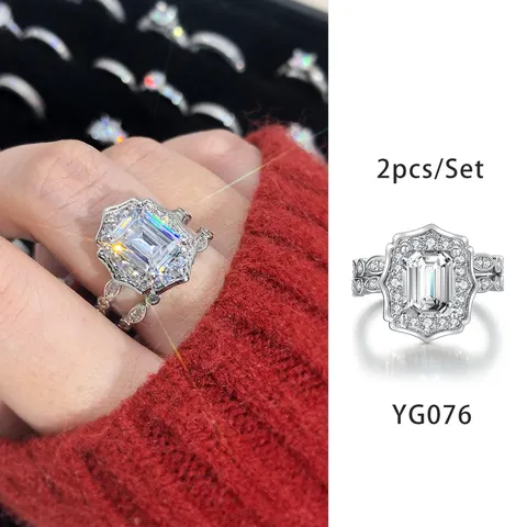 Luxury Diamond Promise Ring Set for Women Bridal Silver Color Big Zircon Proposal Marriage Wedding Cocktail Ring Jewelry