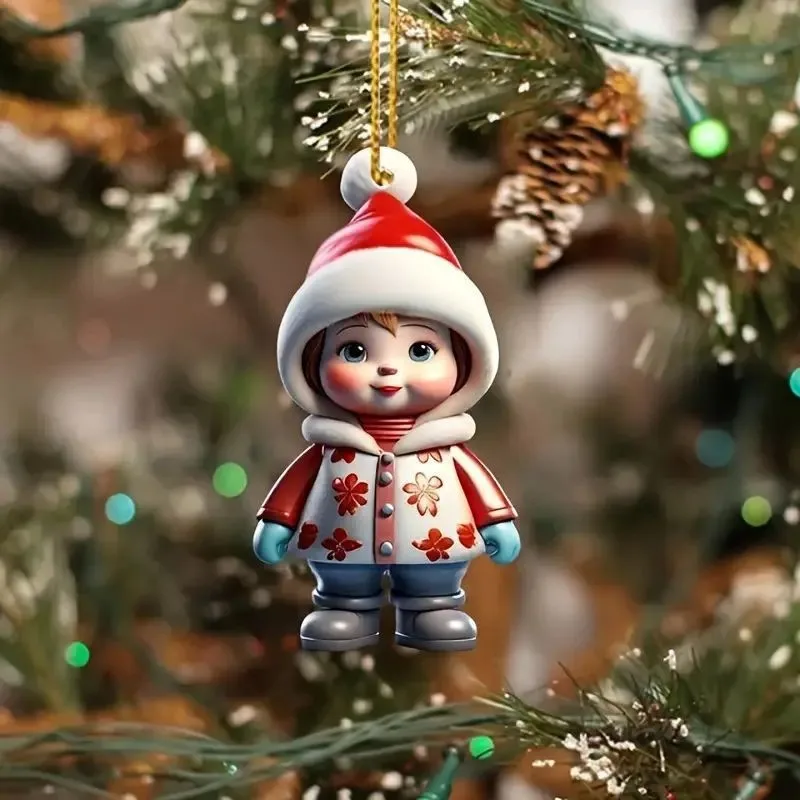 Christmas Decorations Christmas Santa Claus Snowman Boys Girls Pendant Acrylic Flat Xmas Tree Car Decoration Hanging Ornaments