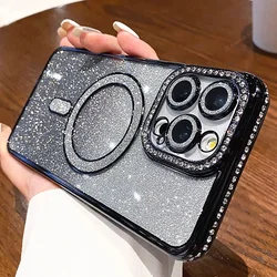 Luxurious Glitter Diamond Magnetic Phone Case with Magsafe Protector Cover - iPhone 14 Plus (Black B)