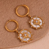 E.B.belle Natural Mother Of Pearl Star Charm Stainless Steel Earrings  18K Gold Plated Rhinestone Shiny Party Girls Accessoreis - Image 4