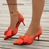 New Women's Shoes Pointy Light Mouth Orange Shoes Bow with Fashion Sexy Solid Color Banquet Fashion High Heels Bow Decoration 1