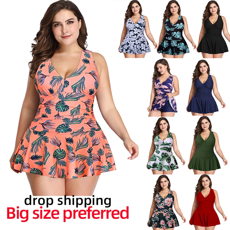 Women's Swimwear Fat Oversized Dress Beach Large Size Loose Printed Swimsuit Fat Bikini Set mesh bathing suit cover up