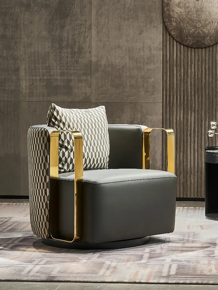 

Italian high-end modern light luxury sofa chair, leather leisure chair for guests in rotating living room