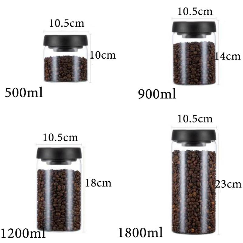 SHIMOYAMA Vacuum Coffee Beans Storage Bottles Airtight Coffee Jar Kitchen  Food Sealed Storage Transparent Glass Tank Container