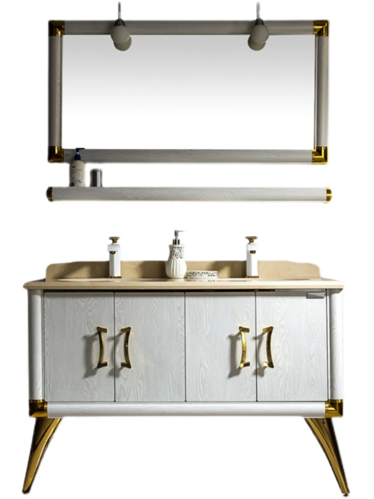 

Light luxury stainless steel bathroom cabinet, intelligent washbasin, floor to ceiling combination, marble double basin