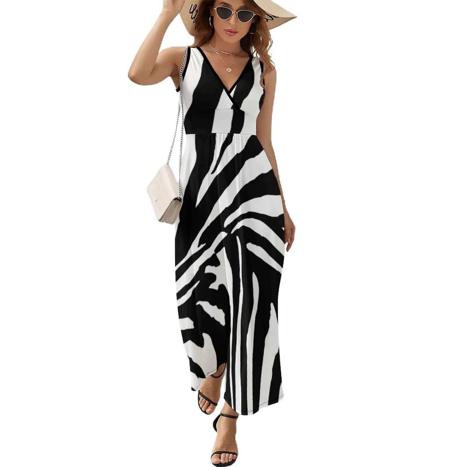 

Zebra Print - Black and White Sleeveless Dress elegant dresses for women Casual dresses