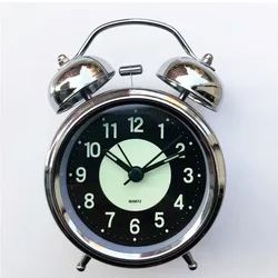 Classic Retro Twin Bell Alarm Clock with Night Light - Silent Metal Bedside Timepiece (Style B)