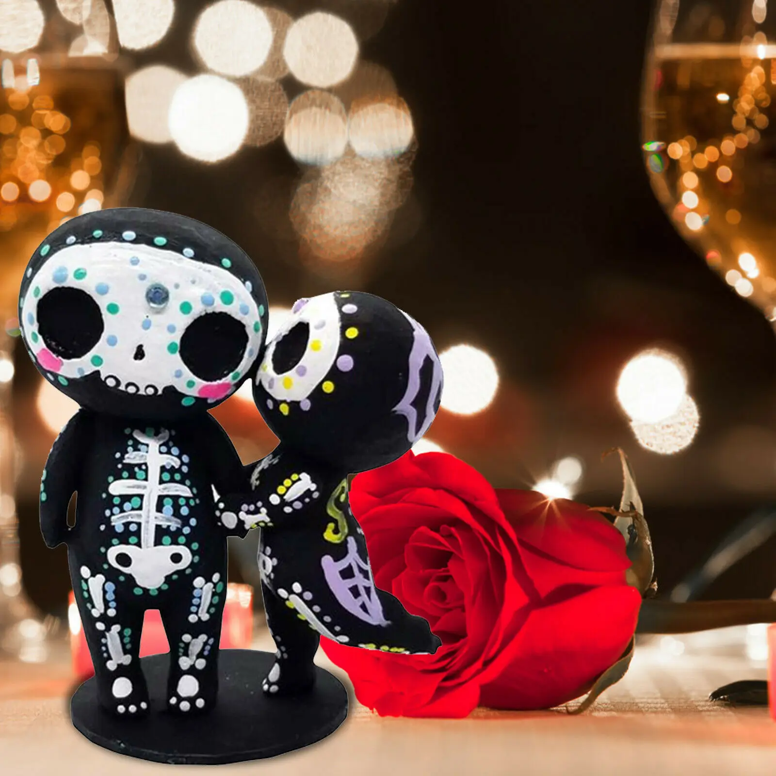 2pcs/set Lovers Couple Miniature Mini Doll Sugar Skull Couple Statue Cute Resin Crafts Home Decoration Accessories Ornaments