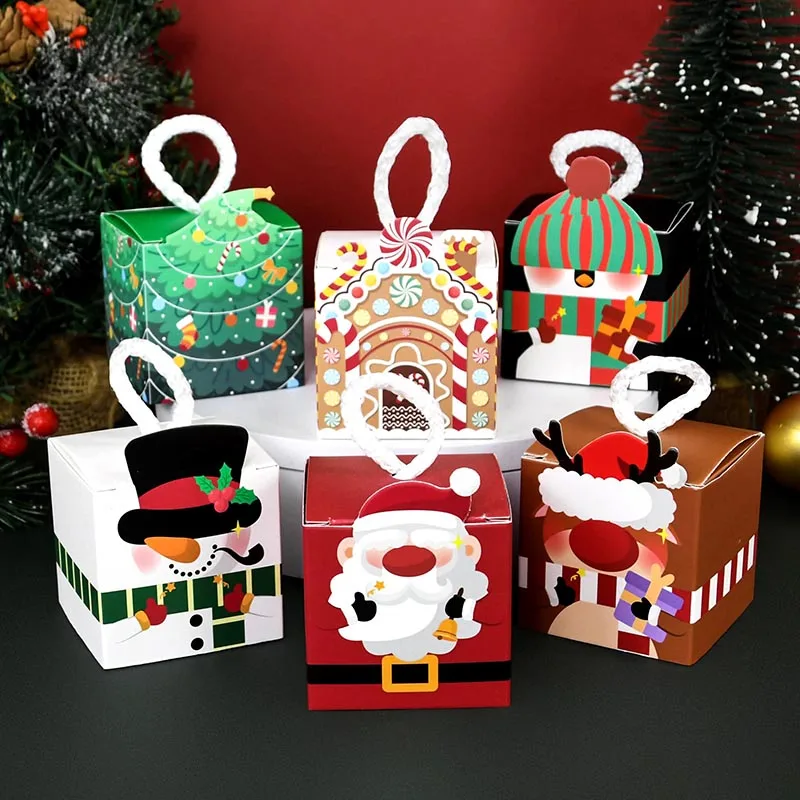 

8pcs Christmas Candy Box Gift Bags Xmas Deer Santa Claus Elf Cookie Chocolate Packaging Box Merry Christmas DIY Party Decoration