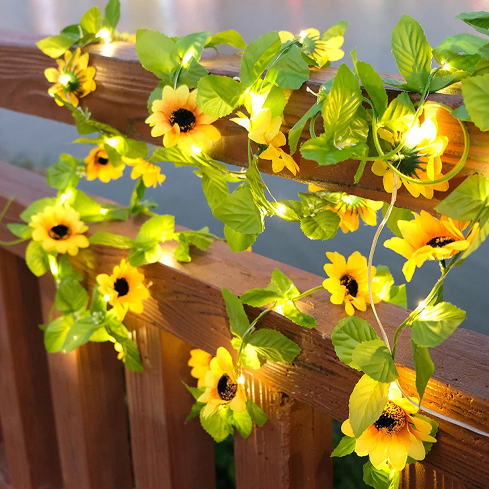 

2m Artificial Vine Light String Yellow Fake Flowers Fairy Lights Sunflower LED Light String for Party Wedding Garden Arch Decor