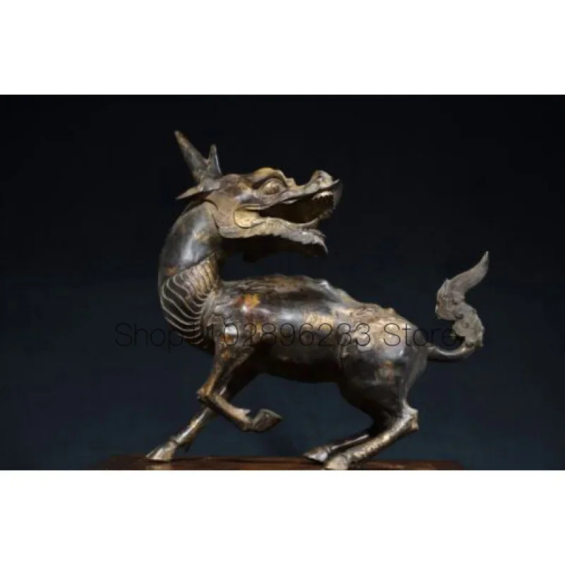 

37cm Chinese Old Youth Copper Lion Brave Troops Kailin Unicorn Bronze Buddha Statue
