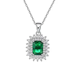 New Models S925 Pure Silver Necklace Women's Sun Lace Set Synthetic Emerald Pendant Small and versatile, minimalist