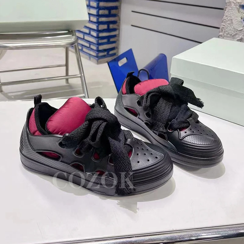 

Leisure Shoes Autumn Ladies New Free Shipping Unique Upper Design Breathable Sneakers Thick Shoelace Anti-Odor Lovers Shoes