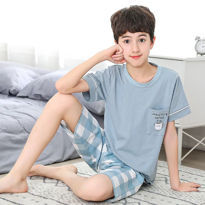 Pijamas de algodón de manga corta para adolescentes, conjuntos de ropa de  dormir de dibujos animados para niños grandes, lindos Pijamas para niños de  10, 12, 14, 16, 18 años - AliExpress