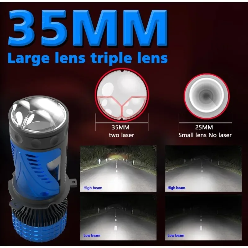 XTG H4 LED 헤드라이트 (통합형 상향등 및 하향등 포함), 렌즈가 있는 전구, 초고휘도 스포트라이트, 190W 듀얼 렌즈