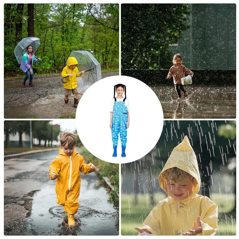 Kids Waders One-Piece Youth Fishing Waders Waterproof With Boots Hunting Raincoats Watersuits Rain Trousers For Fishing