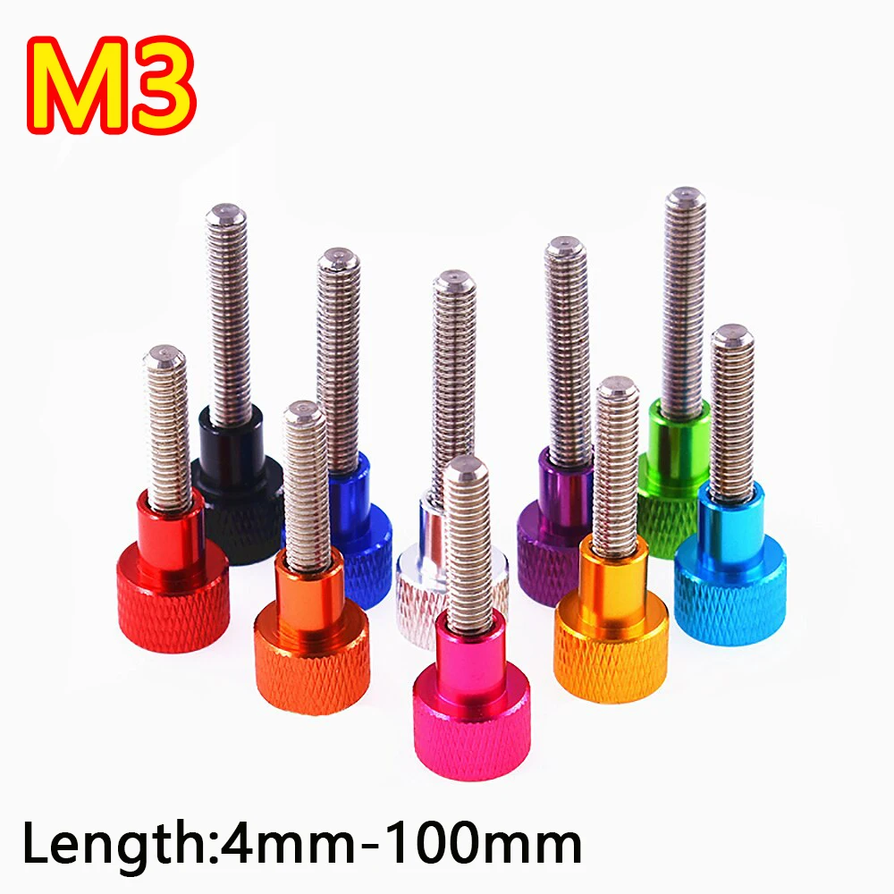 

M3 Aluminium Alloy+Stainless Steel Knurled Thumb Screw Colourful Hand Grip Knob Step Screw Bolts Length 4mm - 100mm