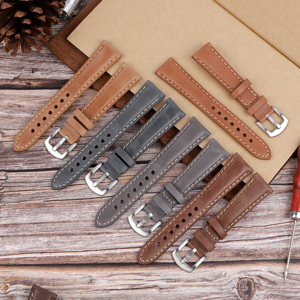 Genuine Leather Watchband 20mm 22mm Handmade Watch Strap Vintage Watch Accessories for Panerai Smartwatch Bracelet