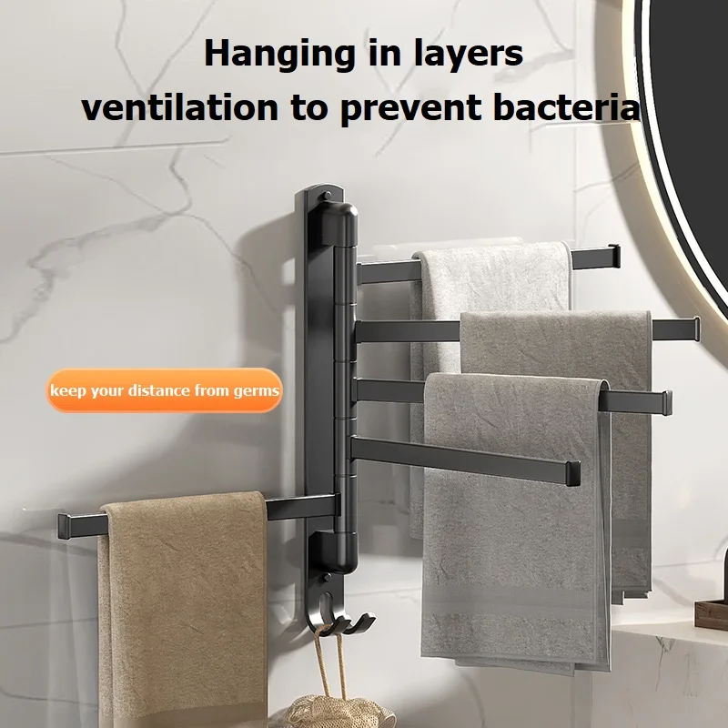 No Drill Bathroom Towel Rack Rotatable Black Corner Shelves Wall Mounted Shower Storage Rack Stainless Steel Kitchen Shelf Coat storage rack towel rack