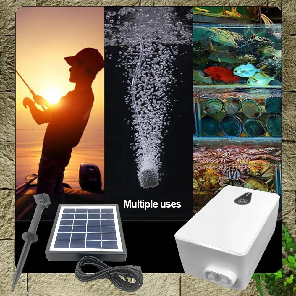 6V 2W Solar Oxygen Pump Battery Powered Aquarium Oxygen Aerator Fishing Aerator for Garden Fish Tank Outdoor Pool Pond