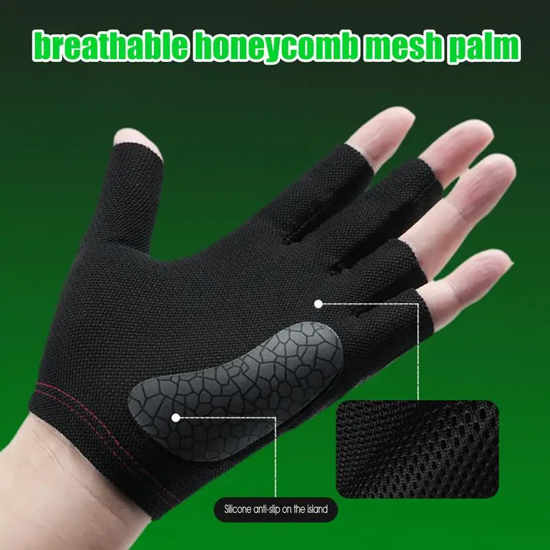 1PC Open Finger Billiard Gloves Antiskid Polyester Snookers Billiard Gloves Adjust Sticker Portable Lightweight Pro Training