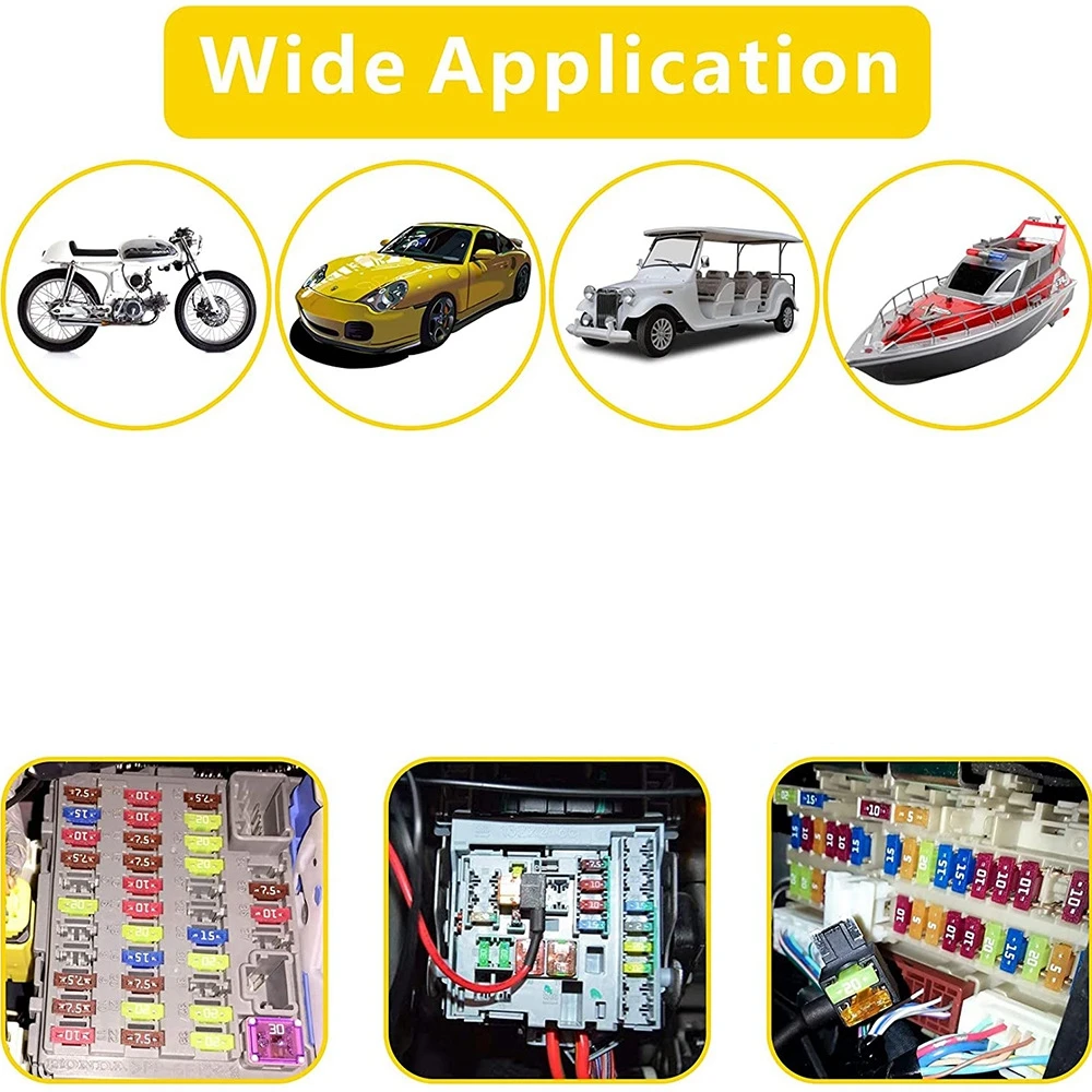 100Ps Profile Medium Size Blade Type Car Fuse Assortment 2.5/3/5/7.5/10/15/20/25/30/35A Fuse Set Auto Car Truck with Box Clip