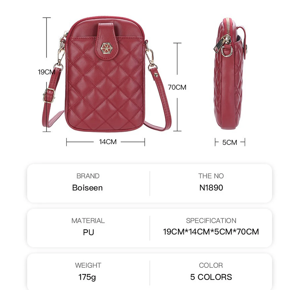 BOISEEN Women's Embroidered Grid Crossbody Bag 2025, Vertical Anti-Theft Phone Purse Multifunctional PU Leather with Card Slots