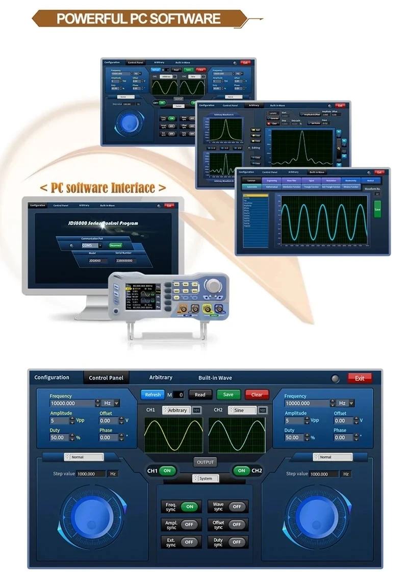 60Mhz 80Mhz Function Arbitrary Waveform Generator Dual Channel Signal Source 275