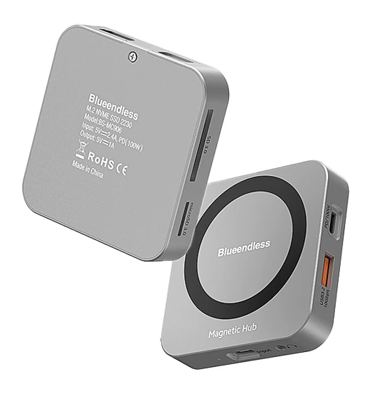 External Hard Drive Case USB-C 3.2 Hub Type-C Multiport Adapter Docking Station 4K60Hz 100W PD SD/TF 3.0 For M.2 NVME 2230 Magnetic SSD Enclosure 10Gbps