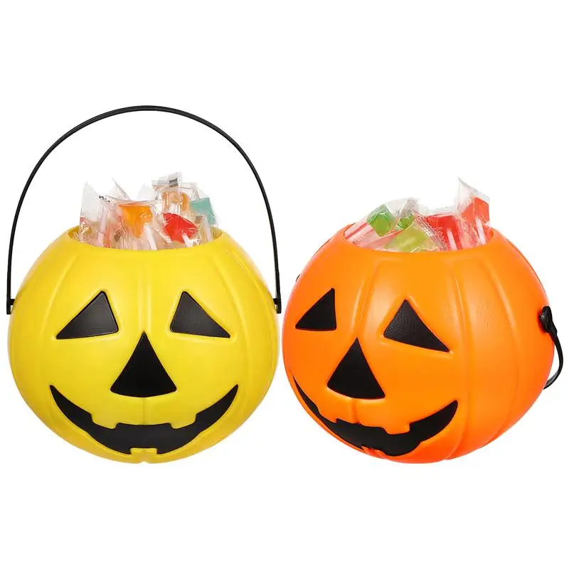 

2pcs Halloween Pumpkin Bucket Pumpkin Candy Holder Plastic Pumpkin Buckets With Handles Halloween Decoration Trick treat Squash