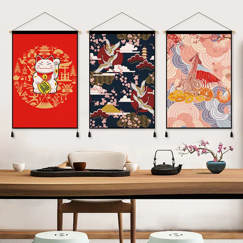 Japanese Style Fabric Hanging Picture Sushi Restaurant Tavern Living Tea Room Wall Background Decoration Simple Tapestry