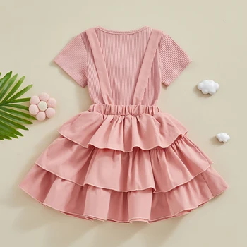 Girls Summer Outfit Sleeveless Floral Print Top with Denim Overall Dress Set for Kids 2-Piece Cute Outfit 1