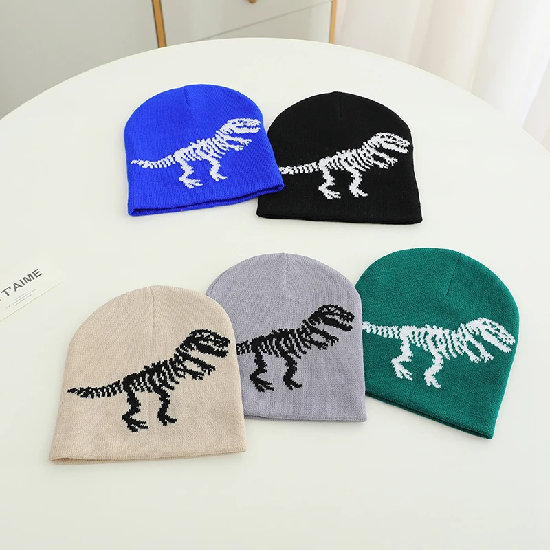 Kids Caps Fashion Kids Caps Sports Warm Hats Baby Boys Autumn Winter Casual Knitted Cartoon Dinosaur Children Outdoor