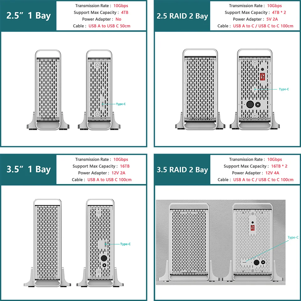 Yottamaster-carcasa SSD RAID 2,5 Bay, carcasa externa SATA HDD, ranura de doble puerto, caja de almacenamiento de disco duro, 3,5 