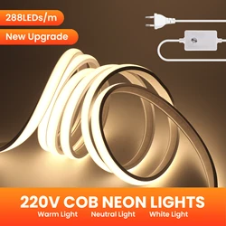 Dimmerable AC 220V Neon Light Waterproof Home Garden Decor TV BackLight Flexible Ribbon LED Strip With EU/UK Dimmer Plug