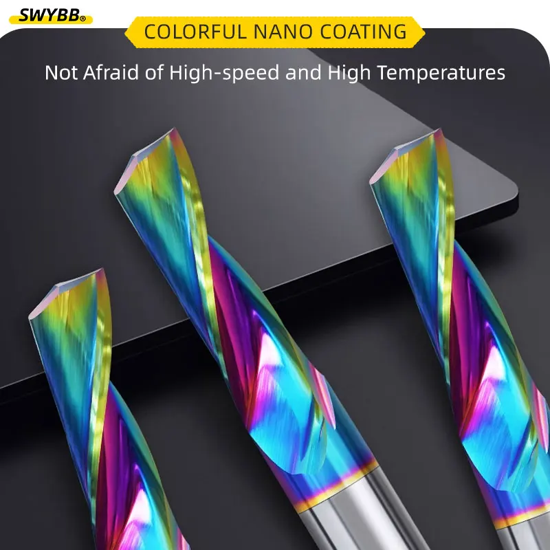 SWYBB CNC Engraving Cutter 1F One Flute End Mill Single Tooth Spiral 1 2 3.175 4 5 Shank 3D Bit for Aluminum Acrylic Wood, carbide milling cutter