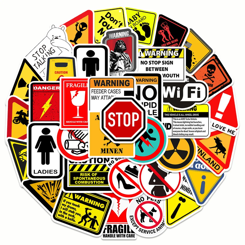 10/30/50PCS Warning Stickers Danger Banning Skateboard Fridge Guitar Laptop Motorcycle Travel Classic Toy Cool Decals Sticker 3