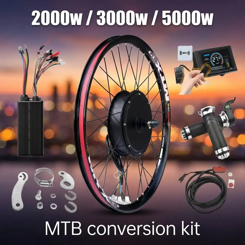 72V 5000W 전기자전거 키트 (S966 NFC 디스플레이, 정현파 컨트롤러, MTX39 림, 2개의 토크 암, 트위스트 스로틀, 2000W 3000W 리어 모터 포함)