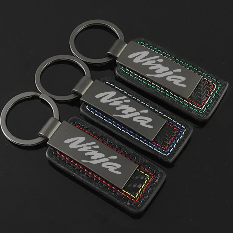 Genuine leather motorcycle keychain stitching detail