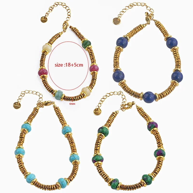 Multicolour Natural Stone Round Bead Handmade Beads Bracelet for Women Waterproof Glass Gold Color Bracelets Party Gift Jewelry