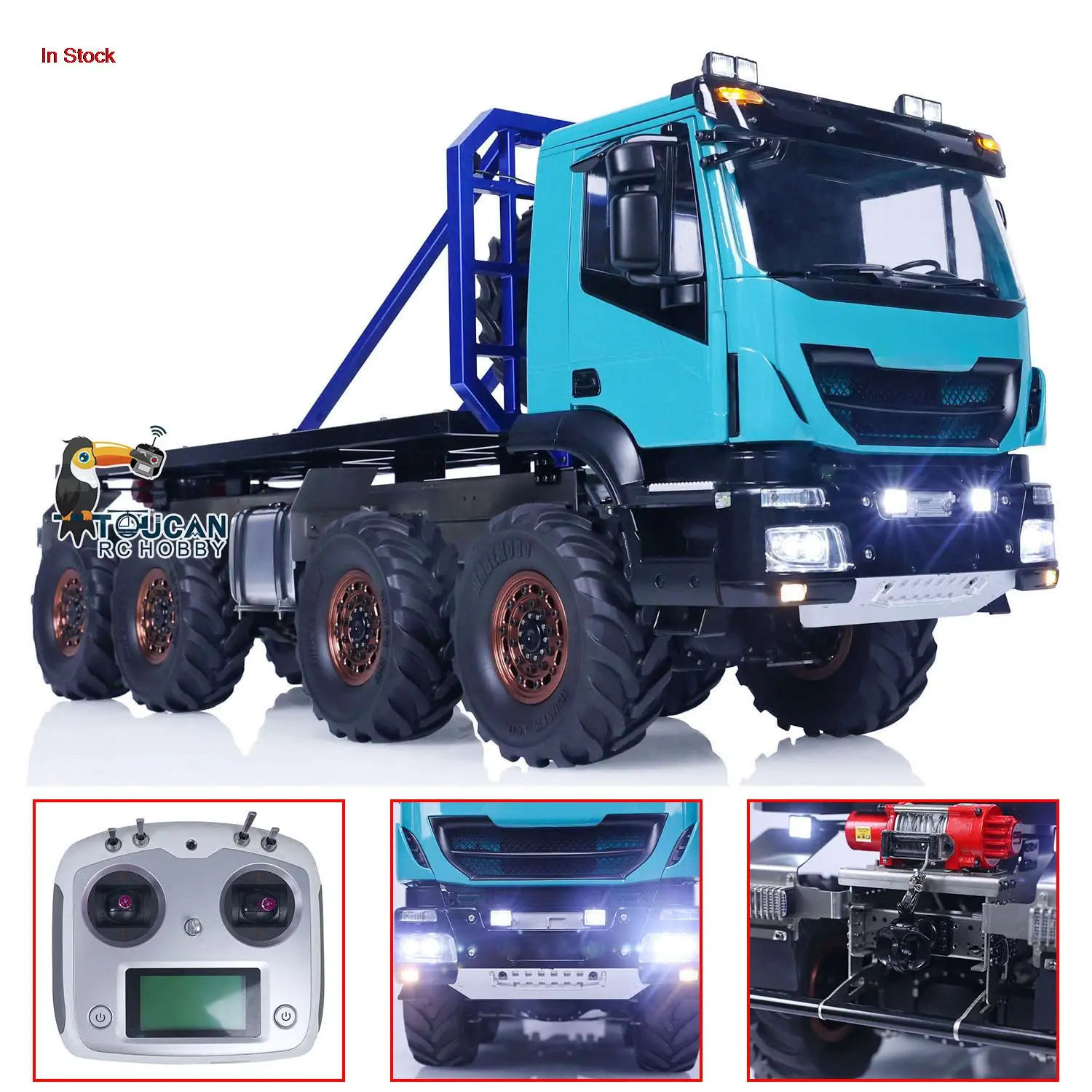 1/14 RC Crawler Rock Car 8x8 Climbing Vehicle Remoted Flatbed Truck Painted Assembled Model Lights Sounds Toys for Boys TH23197 2