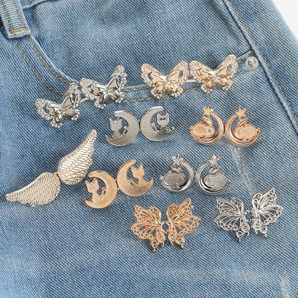 No Sew Waist Tightener for Jeans Butterfly Adjustable Button Pants Clip Instant Slimming Belt Buckle Women Clothing Accessories