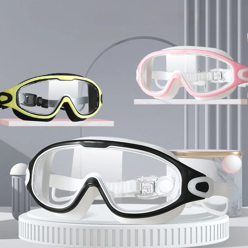 

Adult Swimming Glasses Large Frame Diving Mask Soft Eyewear With Earplugs Men Women Water Sports Diving HD Anti-fog Eyewear