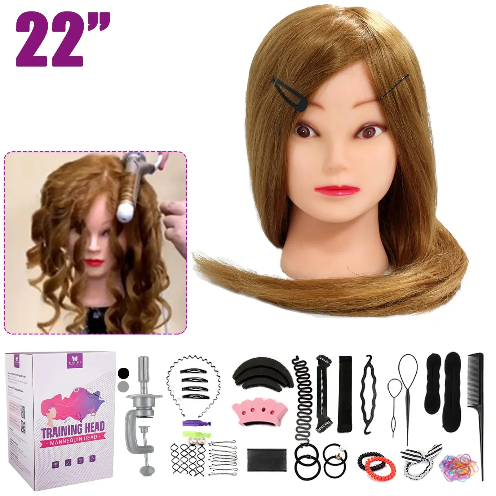 22CandyBrown85RealHairPracticeTrainingHeadHairdressing
